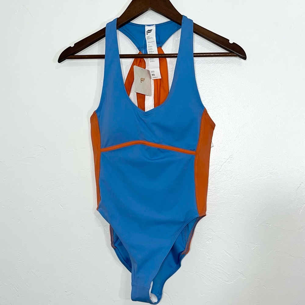 Fabletics Lace Up Racerback One Piece Swimsuit  Colorblock NWT